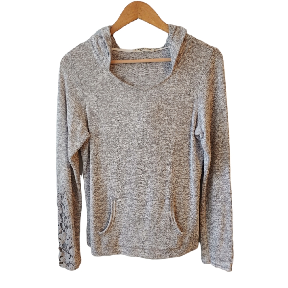 Chance or Fate Grey and White Lightweight Hooded Sweater with Crochet Size L